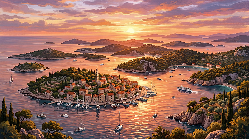 Aerial view of Croatia's Adriatic coast with turquoise waters and limestone cliffs